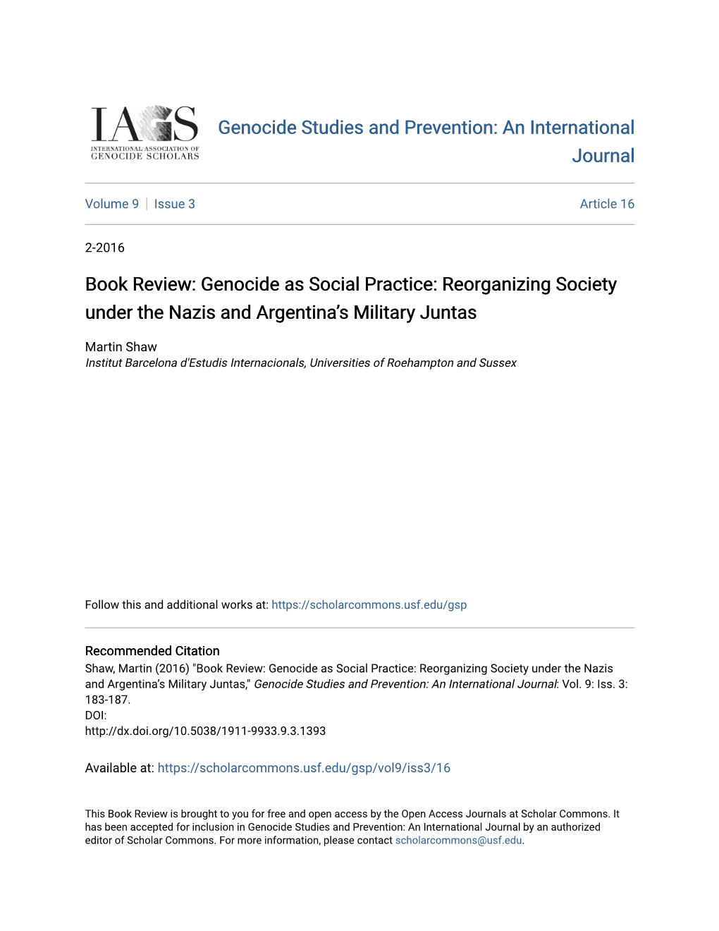 Book Review: Genocide As Social Practice: Reorganizing Society Under the Nazis and Argentina’S Military Juntas