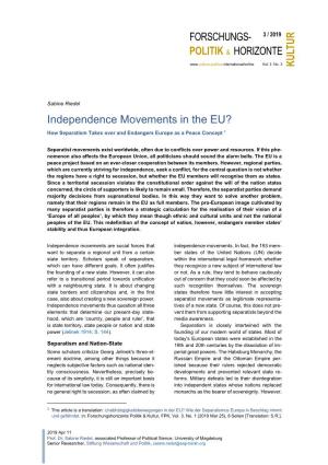 Independence Movements in the EU? How Separatism Takes Over and Endangers Europe As a Peace Concept 1