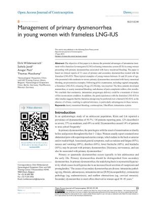 Management of Primary Dysmenorrhea in Young Women with Frameless LNG-IUS