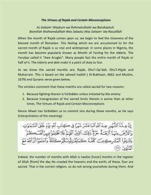 The Virtues of Rajab and Certain Misconceptions As-Salaam