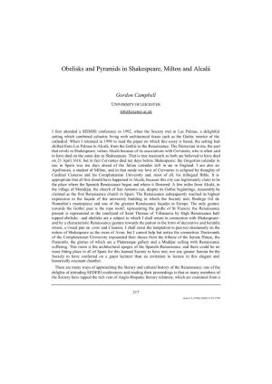 Obelisks and Pyramids in Shakespeare, Milton and Alcalá