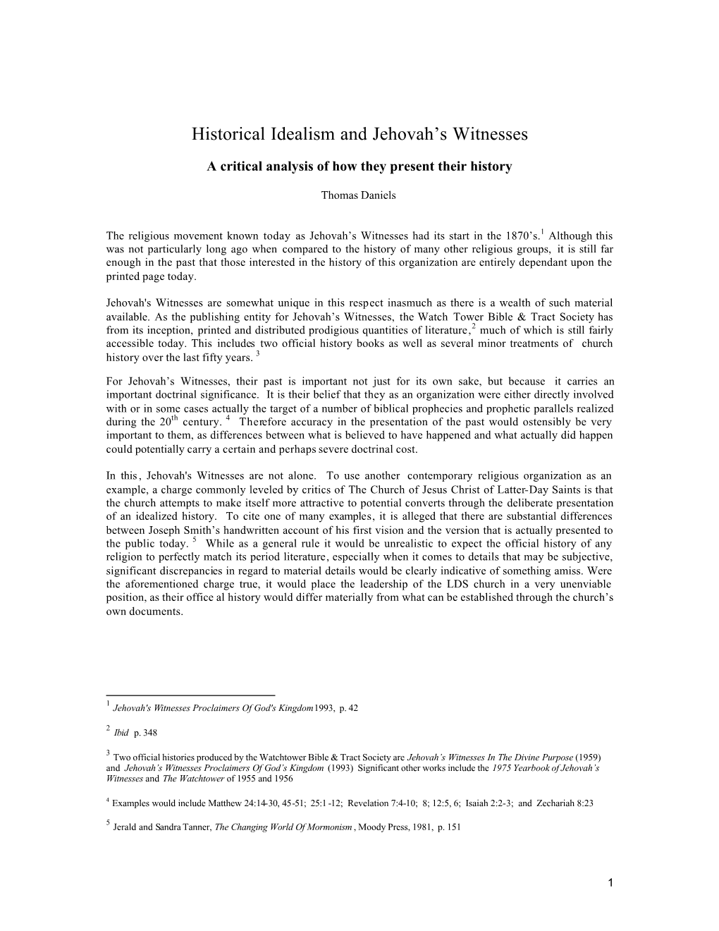 Historical Idealism and Jehovah's Witnesses