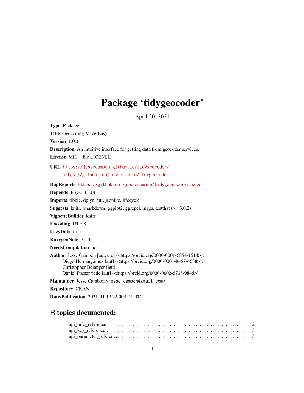 Package 'Tidygeocoder'