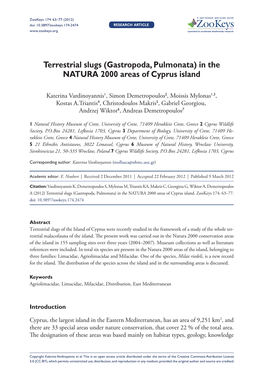 Terrestrial Slugs (Gastropoda, Pulmonata) in the NATURA 2000 Areas of Cyprus Island