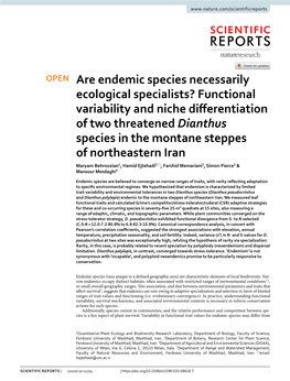 Are Endemic Species Necessarily Ecological Specialists? Functional