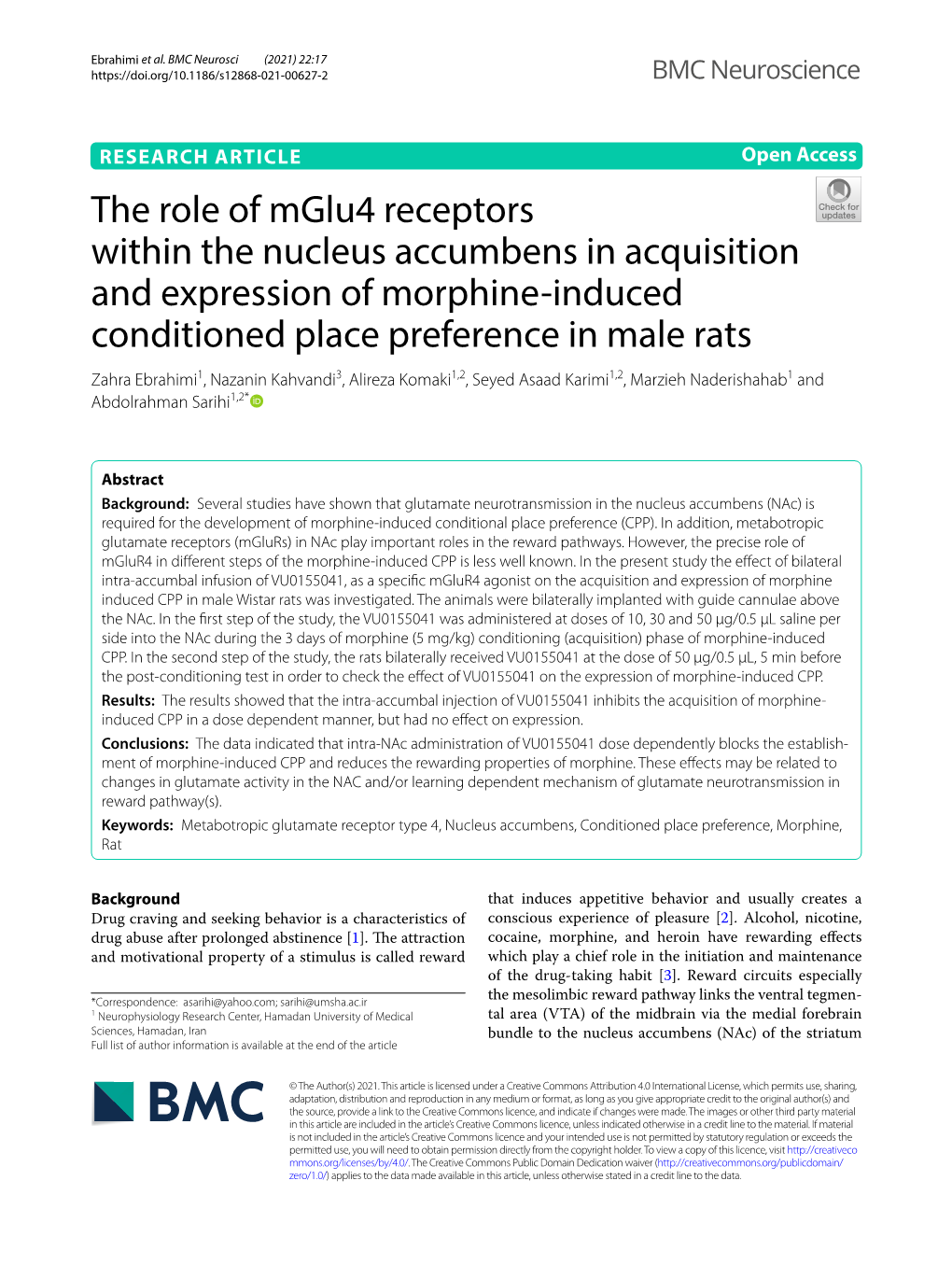 The Role of Mglu4 Receptors Within the Nucleus Accumbens in Acquisition