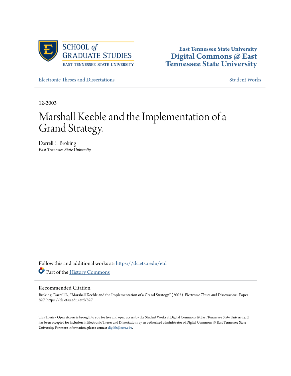 Marshall Keeble and the Implementation of a Grand Strategy. Darrell L