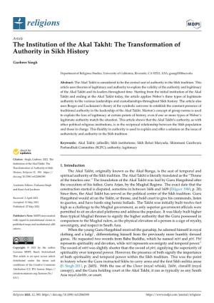 The Institution of the Akal Takht: the Transformation of Authority in Sikh History