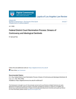 Federal District Court Nomination Process: Smears of Controversy and Ideological Sentinels