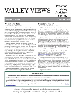VALLEY VIEWS Valley Audubon Society Volume 35, Issue 2 October 2016