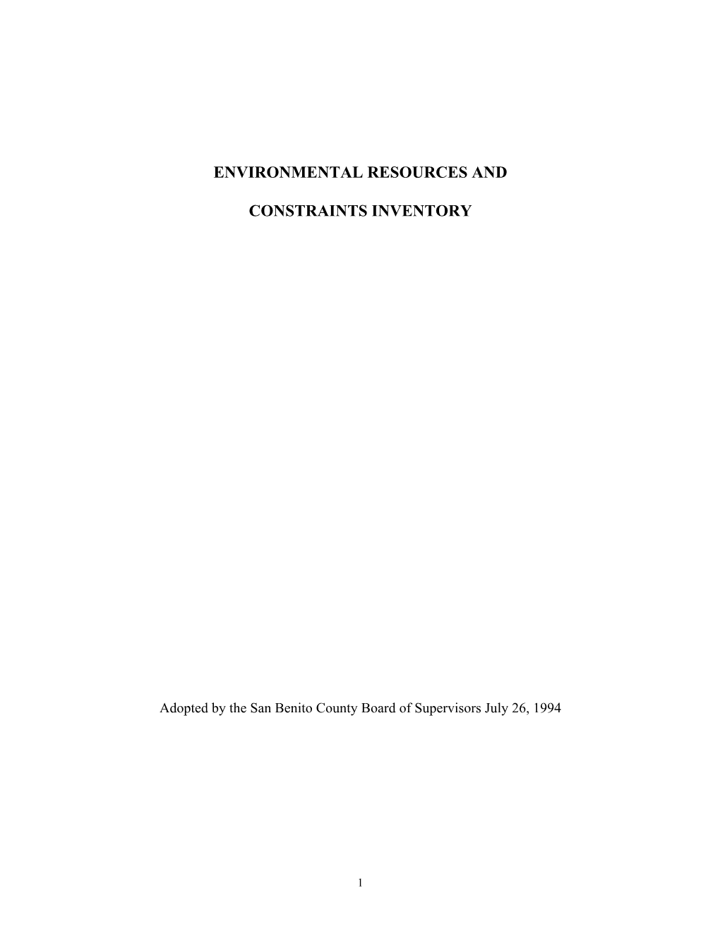Environmental Resources and Constraints Inventory
