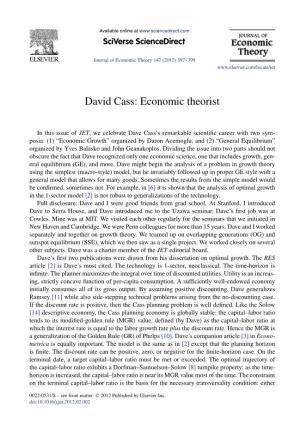 David Cass: Economic Theorist