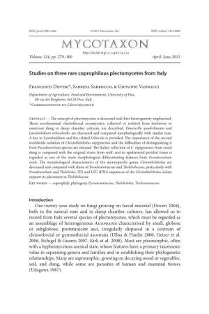 Studies on Three Rare Coprophilous Plectomycetes from Italy