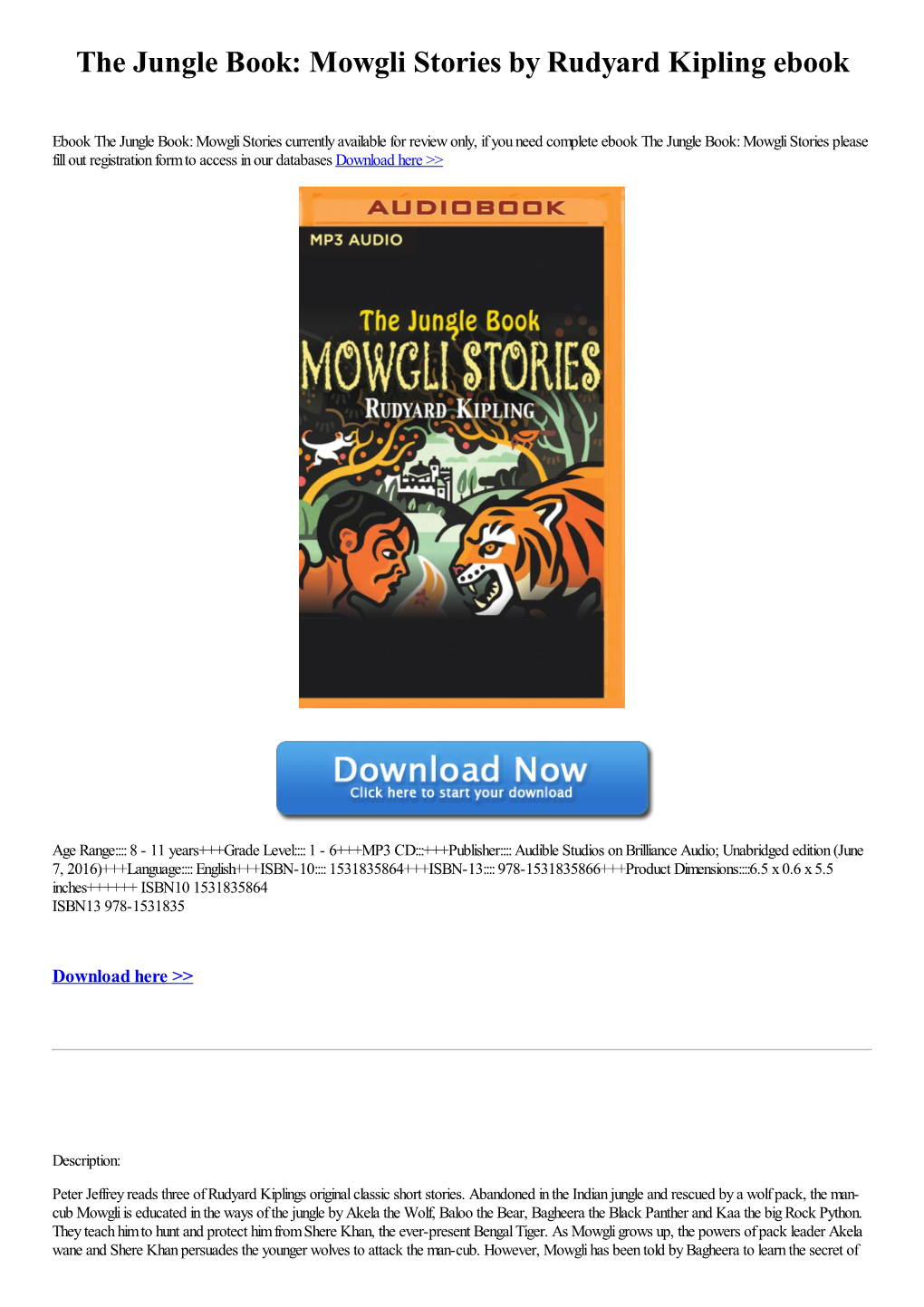 The Jungle Book: Mowgli Stories by Rudyard Kipling Ebook