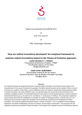 How Are Radical Innovations Developed? an Analytical Framework to Examine Radical Innovations Based on the Values of Cohesion Approach