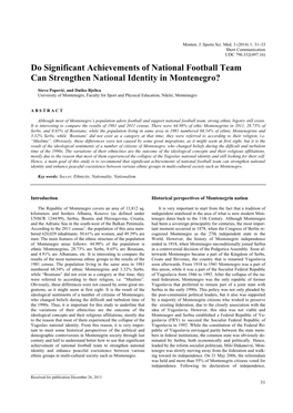 Do Significant Achievements of National Football Team Can Strengthen National Identity in Montenegro?