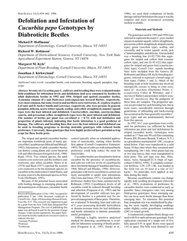 Defoliation and Infestation of Cucurbita Pepo Genotypes By