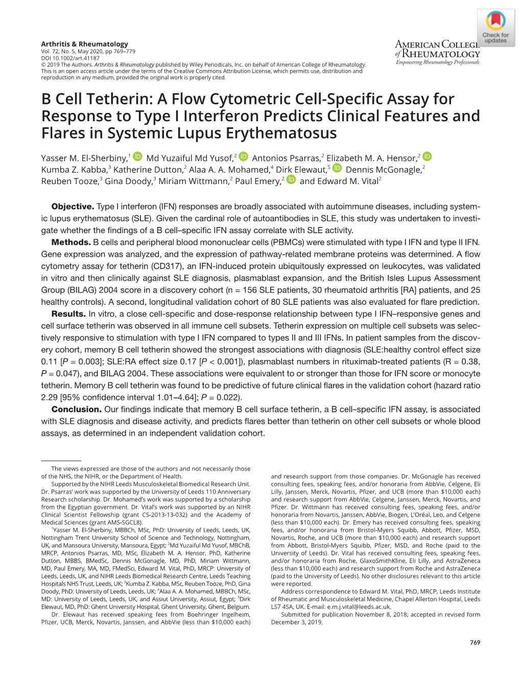 B Cell Tetherin: a Flow Cytometric Cell‐Specific Assay for Response