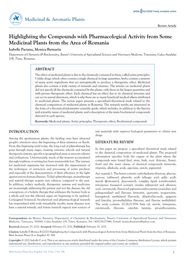 Highlighting the Compounds with Pharmacological Activity from Some Medicinal Plants from the Area of Romania