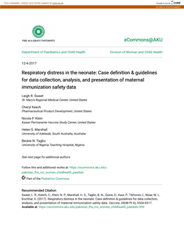 Respiratory Distress in the Neonate: Case Definition & Guidelines For