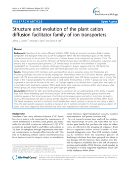 Structure and Evolution of the Plant Cation Diffusion Facilitator Family of Ion Transporters Jeffery L Gustin1,3*, Michael J Zanis2 and David E Salt1*