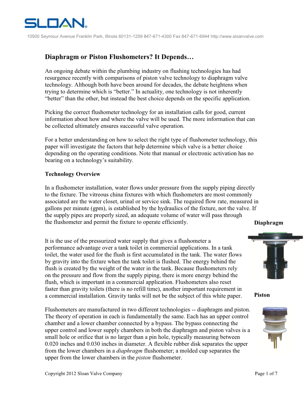 Diaphragm Vs. Piston | White Paper | Sloan