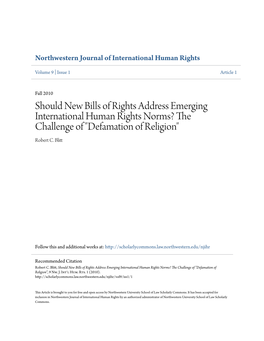Should New Bills of Rights Address Emerging International Human Rights Norms? the Challenge of "Defamation of Religion" Robert C