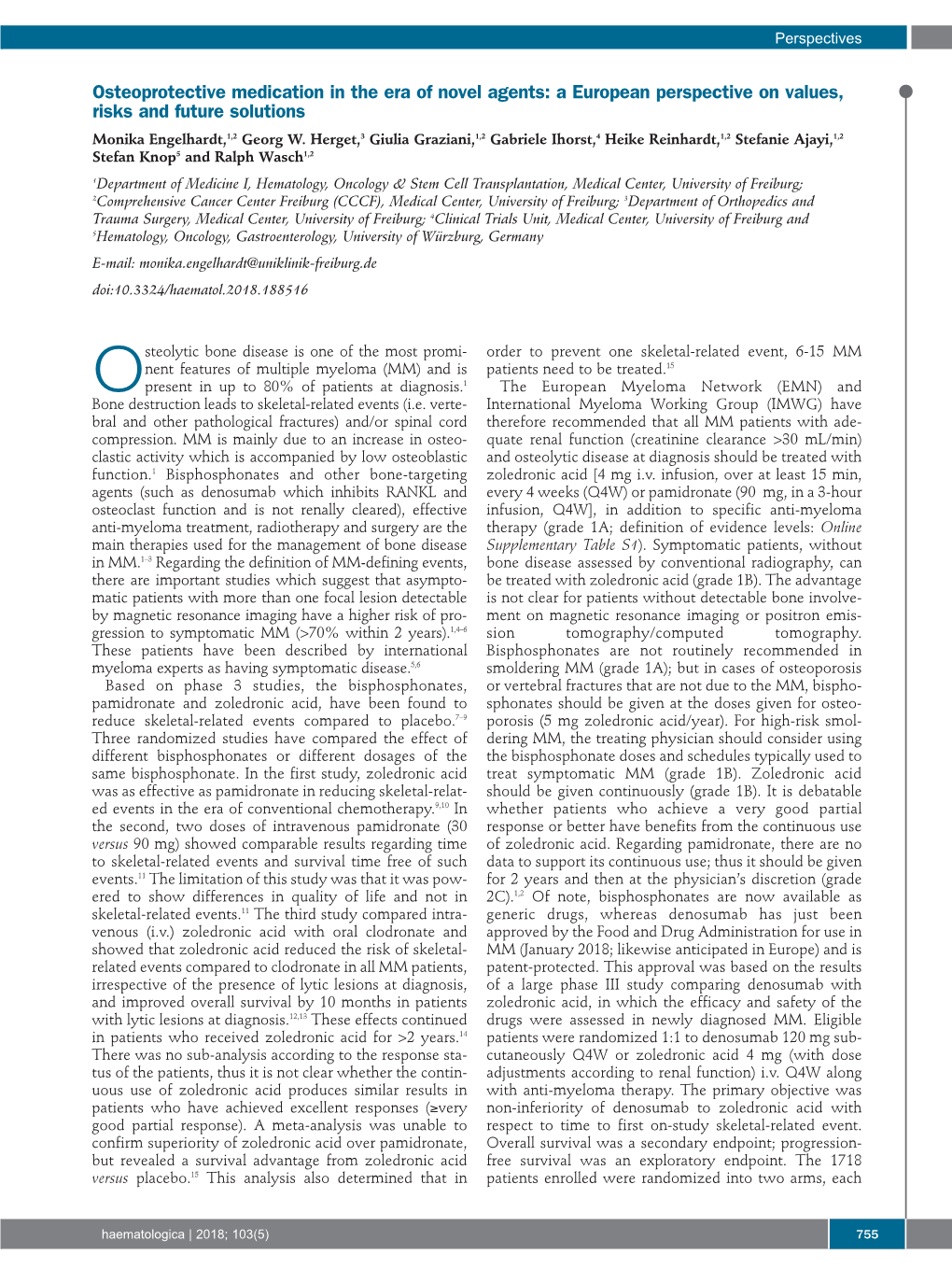 Osteoprotective Medication in the Era of Novel Agents: a European Perspective on Values, Risks and Future Solutions Monika Engelhardt,1,2 Georg W