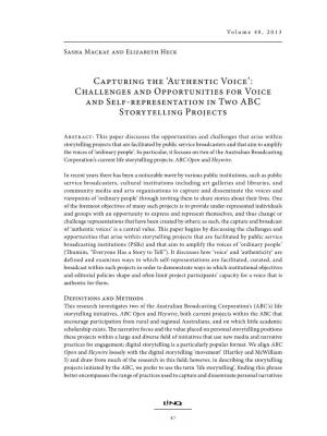 Authentic Voice’: Challenges and Opportunities for Voice and Self-Representation in Two ABC Storytelling Projects