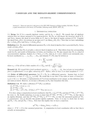 D-Modules and the Riemann-Hilbert Correspondence