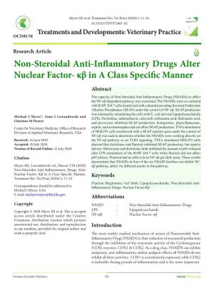 Non-Steroidal Anti-Inflammatory Drugs Alter Nuclear Factor- Κβ in a Class Specific Manner