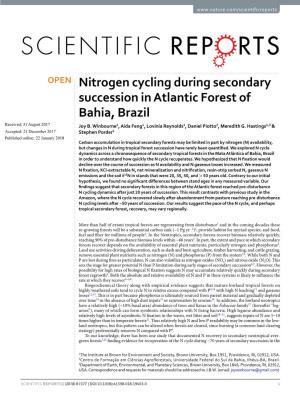 Nitrogen Cycling During Secondary Succession in Atlantic Forest of Bahia, Brazil Received: 31 August 2017 Joy B