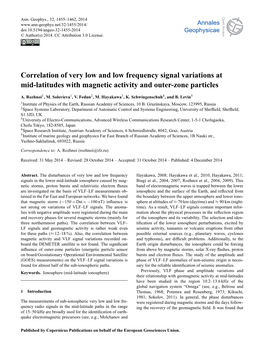 Correlation of Very Low and Low Frequency Signal Variations at Mid-Latitudes with Magnetic Activity and Outer-Zone Particles