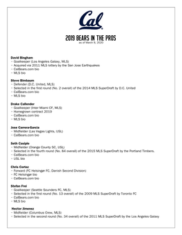 2019 BEARS in the PROS As of March 9, 2020