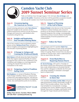 2019 Sunset Seminar Series Talks Are Held Late June Through August, 7:00–8:30 Pm, Free of Charge, and Open to the Public