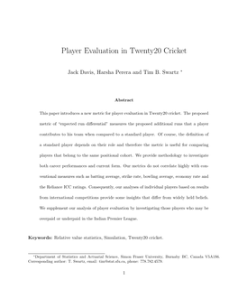 Player Evaluation in Twenty20 Cricket