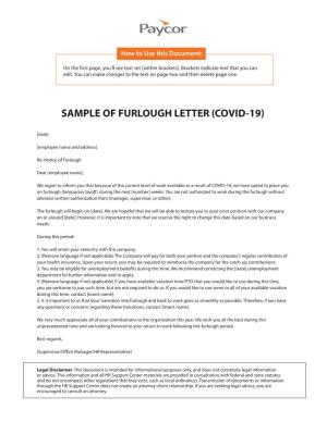 Sample of Furlough Letter (Covid-19)