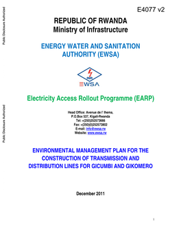 Environmental Management Plan for the Construction of Transmission and Distribution Lines for Gicumbi and Gikomero