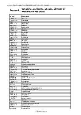 Annexe I - Substances Pharmaceutiques, Admises En Exonération Des Droits______