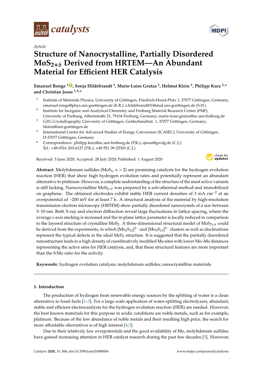 Structure of Nanocrystalline, Partially Disordered Mos2+Δ Derived from HRTEM—An Abundant Material for Eﬃcient HER Catalysis