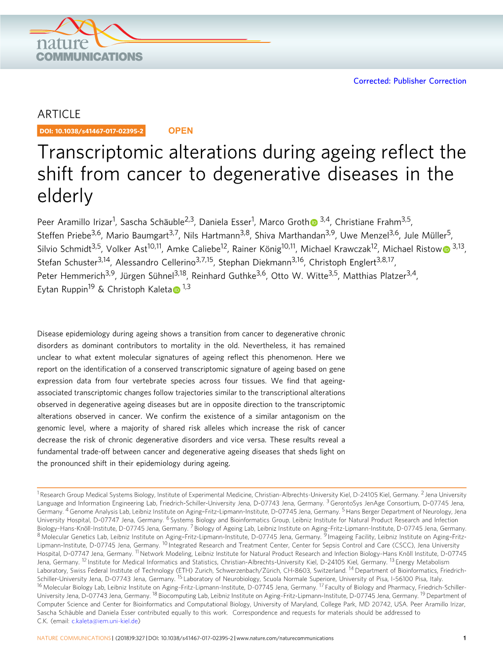 Transcriptomic Alterations During Ageing Refiect the Shift from Cancer