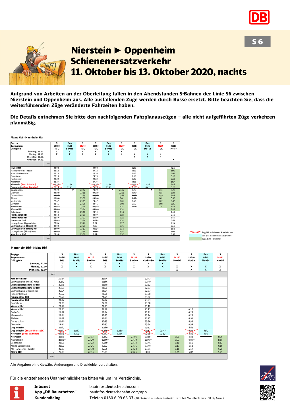 Nierstein Oppenheim Schienenersatzverkehr 11. Oktober