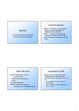 SQL/PSM Stored Procedures Basic PSM Form Parameters In