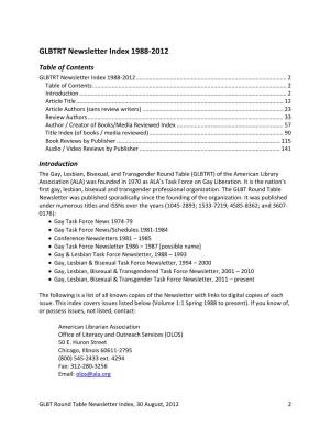GLBTRT Newsletter Index 1988-2012