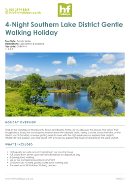 4-Night Southern Lake District Gentle Walking Holiday