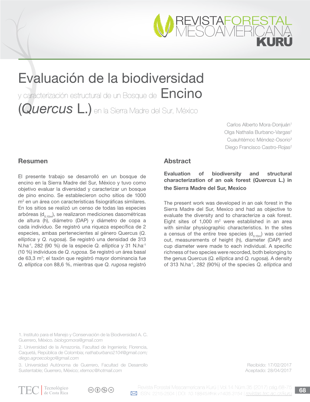 Evaluación De La Biodiversidad Y Caracterización Estructural De Un Bosque De Encino (Quercus L.) En La Sierra Madre Del Sur, México