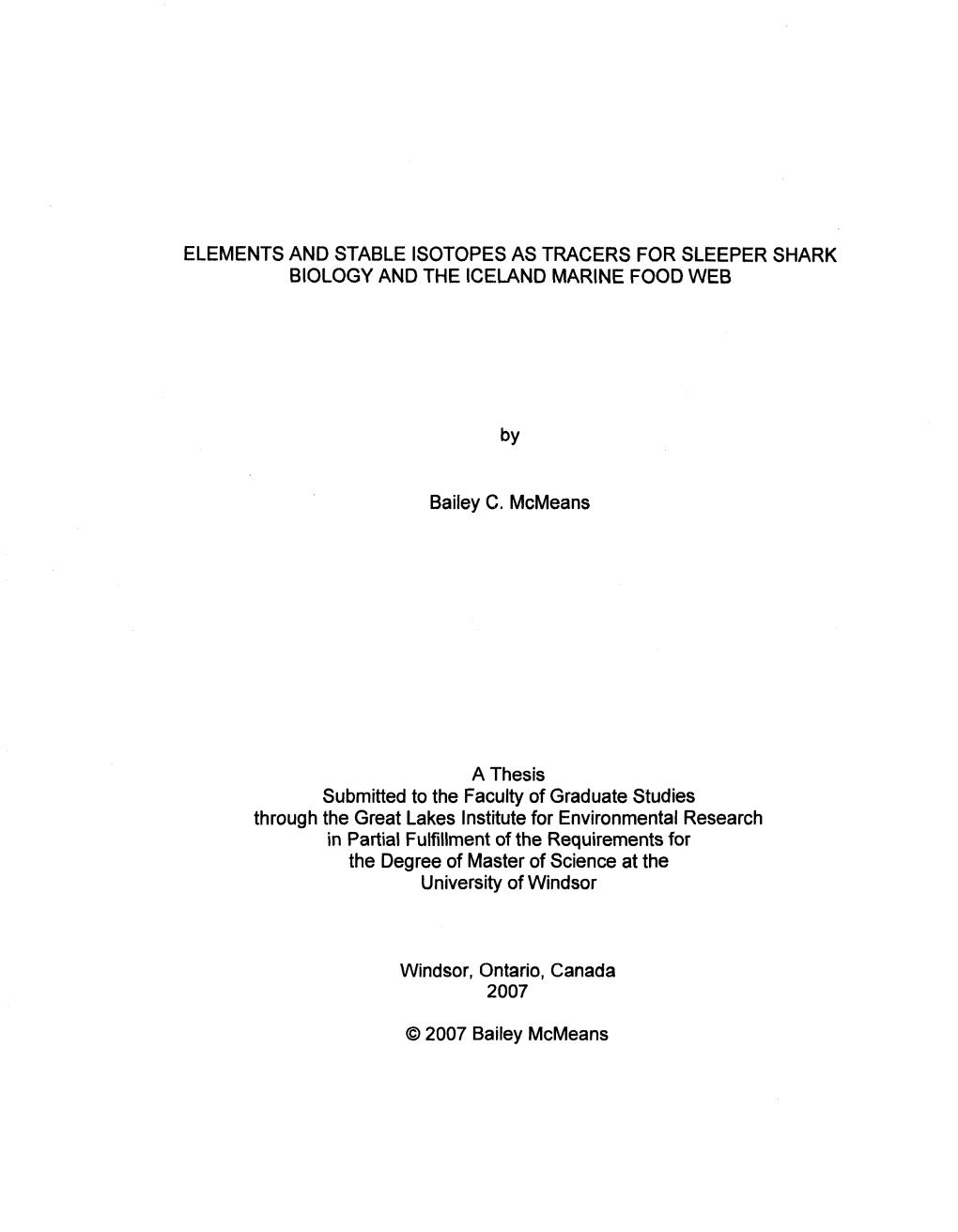 Elements and Stable Isotopes As Tracers for Sleeper Shark Biology and the Iceland Marine Food Web