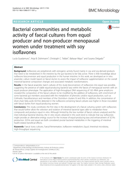 Bacterial Communities and Metabolic Activity of Faecal Cultures from Equol