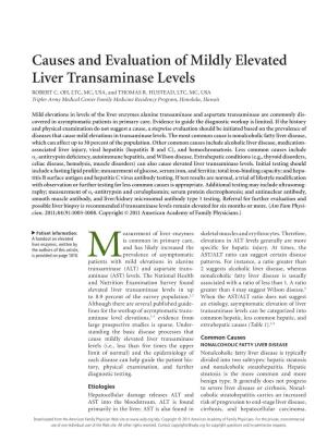 Causes and Evaluation of Mildly Elevated Liver Transaminase Levels ROBERT C