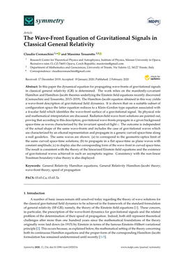The Wave-Front Equation of Gravitational Signals in Classical General Relativity